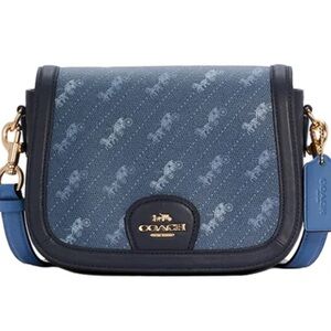 COACH Denim Saddle Blue in horse and carriage print Crossbody Bag